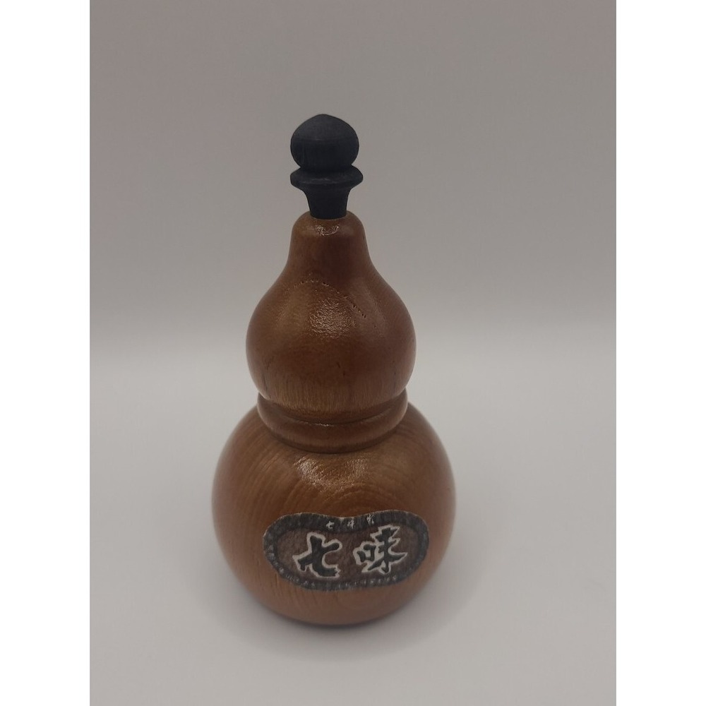 Vintage Traditional Japanese Cryptomeria Cedar Wood Hyotan Gourd Shaped Shichimi